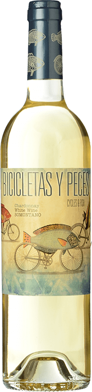 9,95 € Spedizione Gratuita | Vino bianco Family Owned Bicicletas y Peces D.O. Somontano Aragona Spagna Chardonnay Bottiglia 75 cl