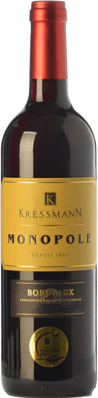10,95 € 免费送货 | 红酒 Kressmann Monopole Rouge 岁 A.O.C. Bordeaux Supérieur 波尔多 法国 Merlot, Cabernet Sauvignon 瓶子 75 cl