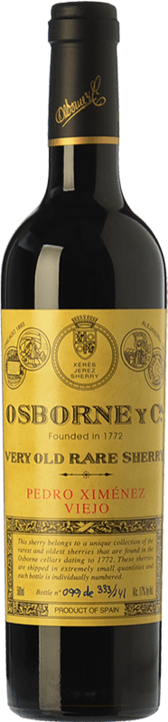 199,95 € 免费送货 | 甜葡萄酒 Osborne VORS Very Old Rare Sherry — 极其稀有陈年雪莉酒 D.O. Manzanilla-Sanlúcar de Barrameda 安达卢西亚 西班牙 Pedro Ximénez 中瓶装 50 cl
