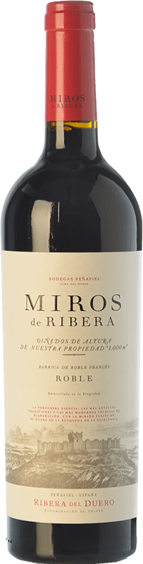 11,95 € Бесплатная доставка | Красное вино Peñafiel Miros Дуб D.O. Ribera del Duero Кастилия-Леон Испания Tempranillo — Темпранильо, Merlot — Мерло, Cabernet Sauvignon — Каберне Совиньон Бутылка 75 cl