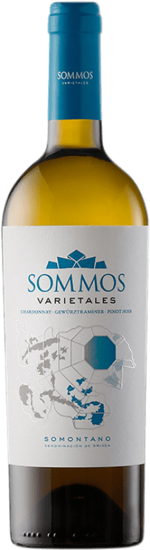 13,95 € Free Shipping | White wine Sommos Varietales Crianza D.O. Somontano Aragon Spain Pinot Black, Chardonnay, Gewürztraminer Bottle 75 cl