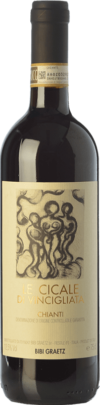 13,95 € Бесплатная доставка | Красное вино Bibi Graetz Le Cicale di Vincigliata D.O.C.G. Chianti Тоскана Италия Sangiovese, Montepulciano бутылка 75 cl