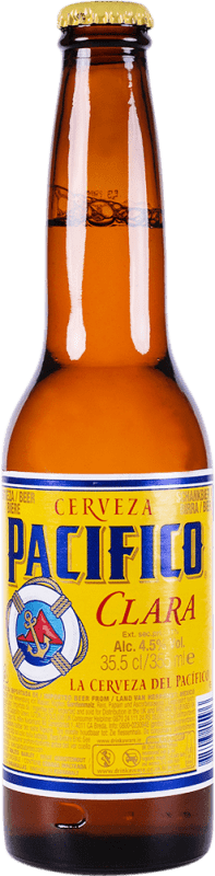 57,95 € Envio grátis | Caixa de 24 unidades Cerveja Modelo Corona Pacífico Clara Garrafa Terço 35 cl