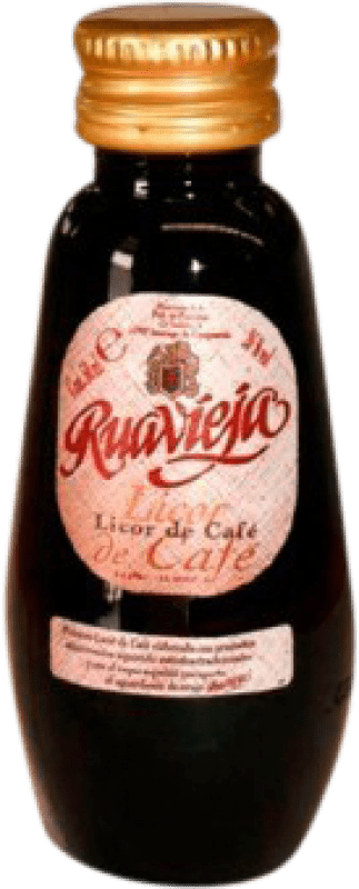 2,95 € Envio grátis | Aguardente Orujo Ruavieja Licor de Café Garrafa Miniatura 5 cl