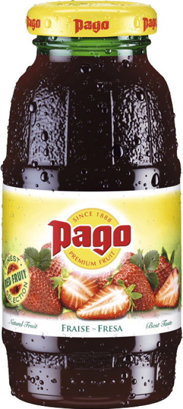 28,95 € Envio grátis | Caixa de 12 unidades Refrigerantes Zumos Pago Fresa Espanha Garrafa Pequena 20 cl