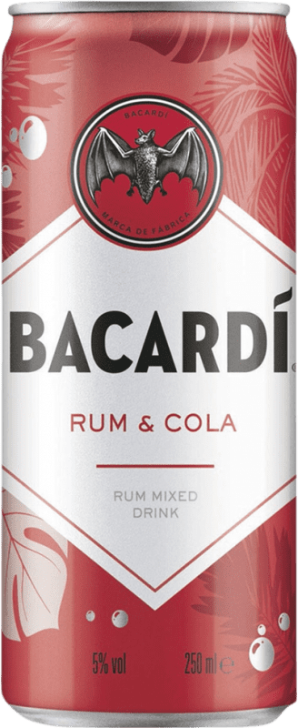 79,95 € Envio grátis | Caixa de 24 unidades Refrescos e Mixers Bacardí Cola Bahamas Lata 25 cl