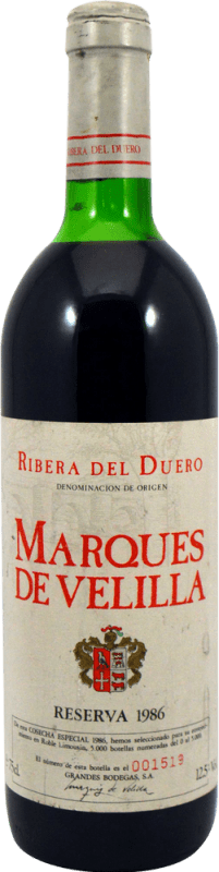 28,95 € Spedizione Gratuita | Vino rosso Grandes Bodegas Marqués de Velilla Esemplare da Collezione Riserva D.O.Ca. Rioja La Rioja Spagna Bottiglia 75 cl