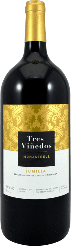 5,95 € Kostenloser Versand | Rotwein Olivares Tres Viñedos D.O. Jumilla Region von Murcia Spanien Monastrell Magnum-Flasche 1,5 L