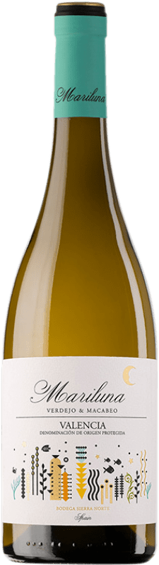 8,95 € 免费送货 | 白葡萄酒 Sierra Norte Mariluna D.O. Utiel-Requena 巴伦西亚社区 西班牙 Macabeo — 马卡贝奥, Verdejo — 维德霍 Eco — 生态 有机 天然 75 cl