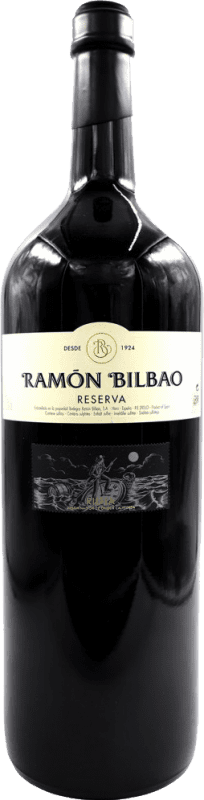 145,95 € 免费送货 | 红酒 Ramón Bilbao 预订 D.O.Ca. Rioja 拉里奥哈 西班牙 Tempranillo, Graciano, Mazuelo, Carignan 特别的瓶子 5 L