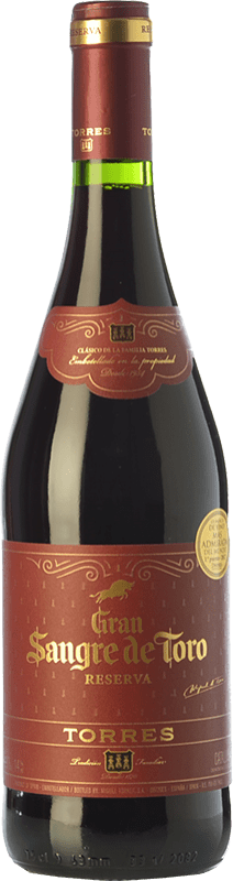 16,95 € Free Shipping | Red wine Torres Gran Sangre de Toro Reserve D.O. Catalunya Catalonia Spain Syrah, Grenache, Mazuelo, Carignan Bottle 75 cl