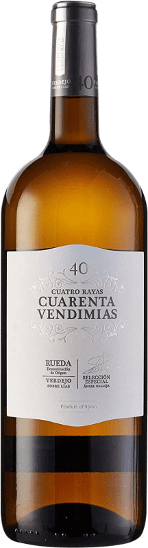 17,95 € Spedizione Gratuita | Vino bianco Cuatro Rayas Cuarenta Vendimias Giovane D.O. Rueda Castilla y León Spagna Verdejo Bottiglia Magnum 1,5 L