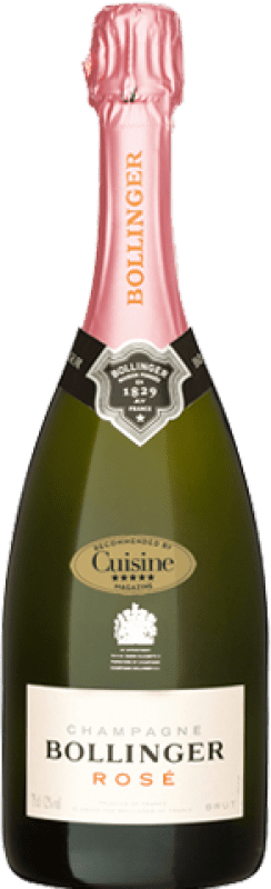 93,95 € Envio grátis | Espumante rosé Bollinger Rosé Brut Grande Reserva A.O.C. Champagne Champagne França Pinot Preto, Chardonnay, Pinot Meunier Garrafa 75 cl