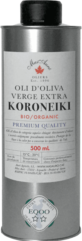 24,95 € Envio grátis | Azeite de Oliva Mas Auró AOVE Virgem Extra D.O. Empordà Catalunha Espanha Koroneiki Eco — Biológico Lata 50 cl