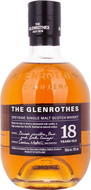 167,95 € 免费送货 | 威士忌单一麦芽威士忌 Glenrothes 斯佩塞 英国 18 岁 瓶子 70 cl