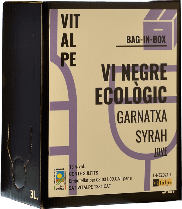 13,95 € 免费送货 | 红葡萄酒 Vitalpe Doll Diví Garnatxa Syrah 西班牙 Syrah — 西拉, Garnacha — 歌海娜 Eco — 生态 有机 天然 Bag in Box — 盒中袋 3 L