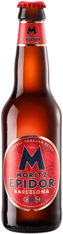 18,95 € Envío gratis | Caja de 12 unidades Cerveza Moritz Epidor Cataluña España Botellín Tercio 33 cl