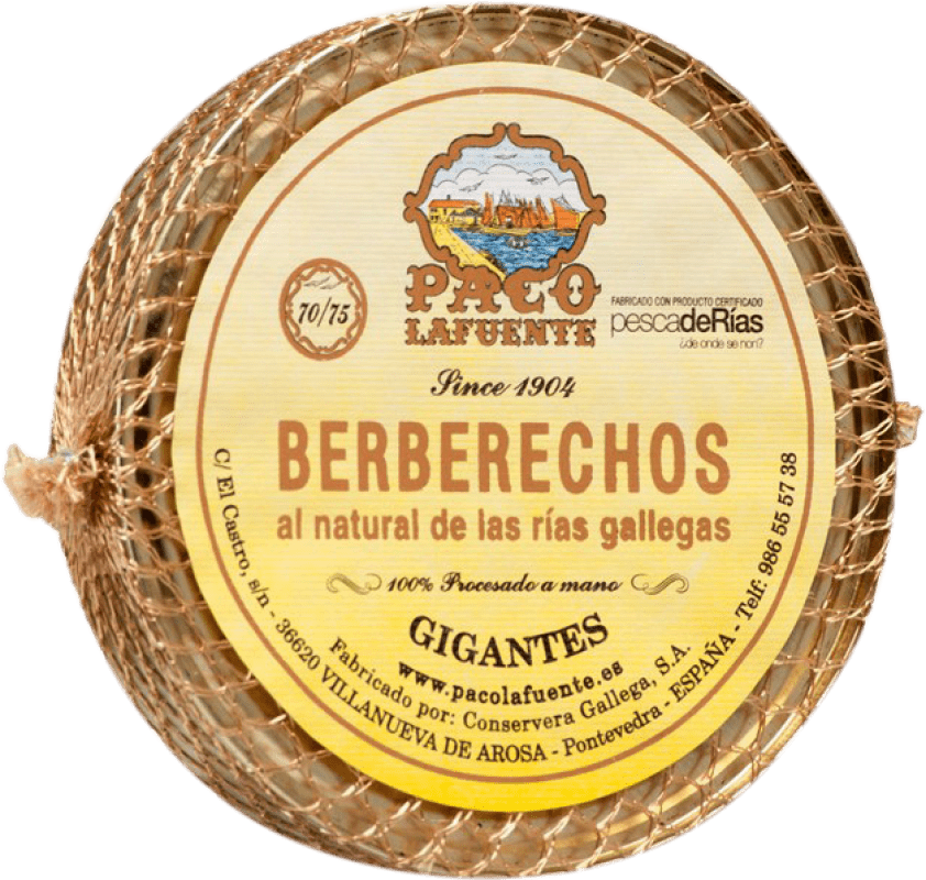 35,95 € 免费送货 | 海鲜罐头 Conservera Gallega Paco Lafuente Berberechos Gigantes 加利西亚 西班牙 70-75 件