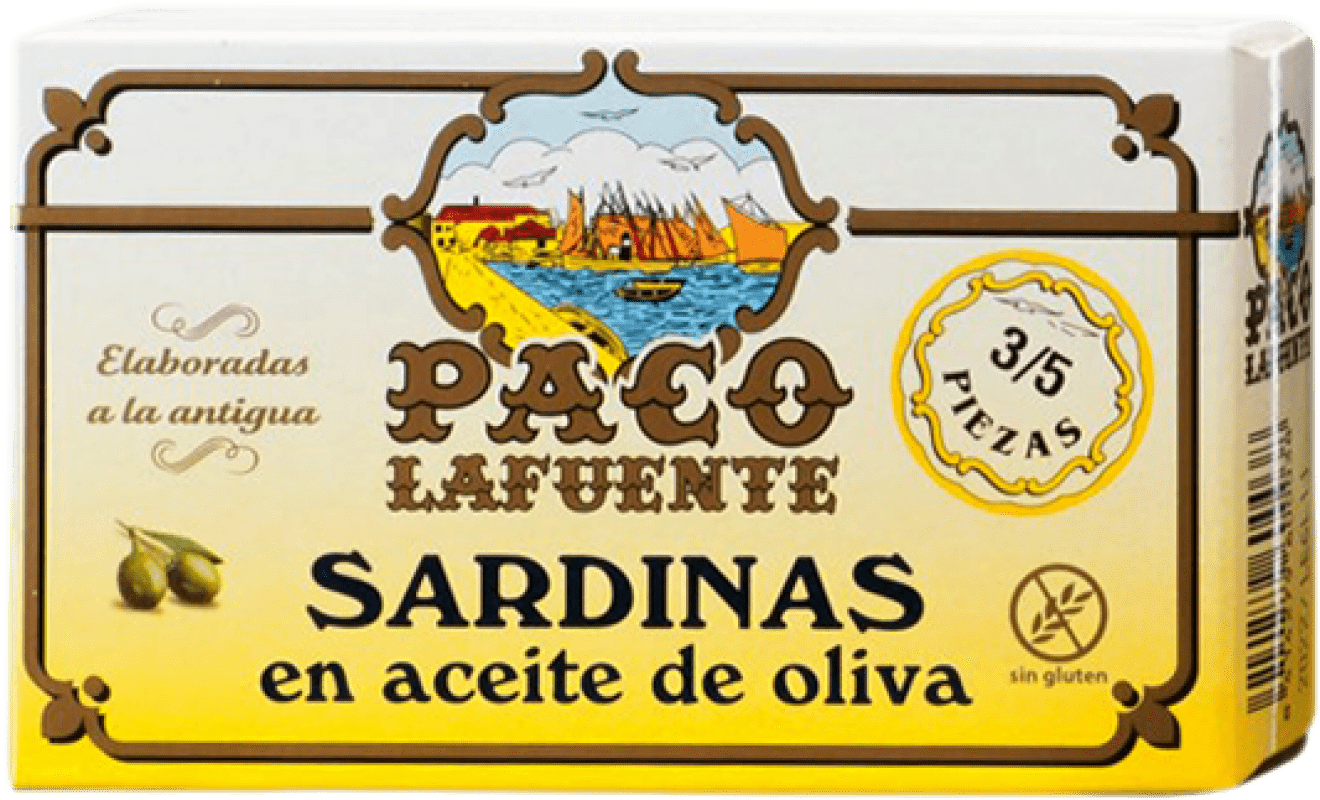2,95 € Spedizione Gratuita | Conserve di Pesce Conservera Gallega Paco Lafuente Sardinas en Aceite de Oliva Galizia Spagna 3-5 Pezzi