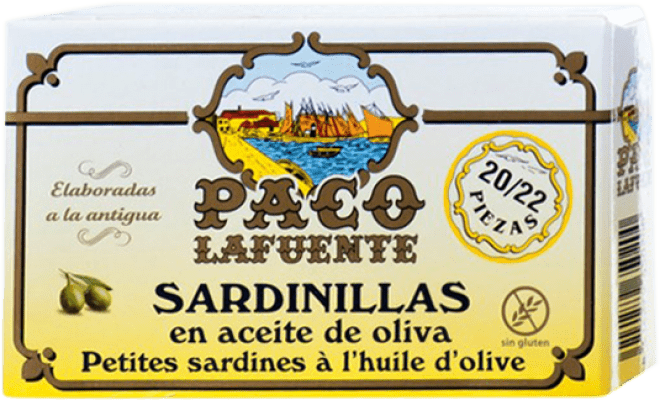 4,95 € Free Shipping | Fish Preserves Conservera Gallega Paco Lafuente Sardinillas en Aceite de Oliva Galicia Spain 20-25 Pieces
