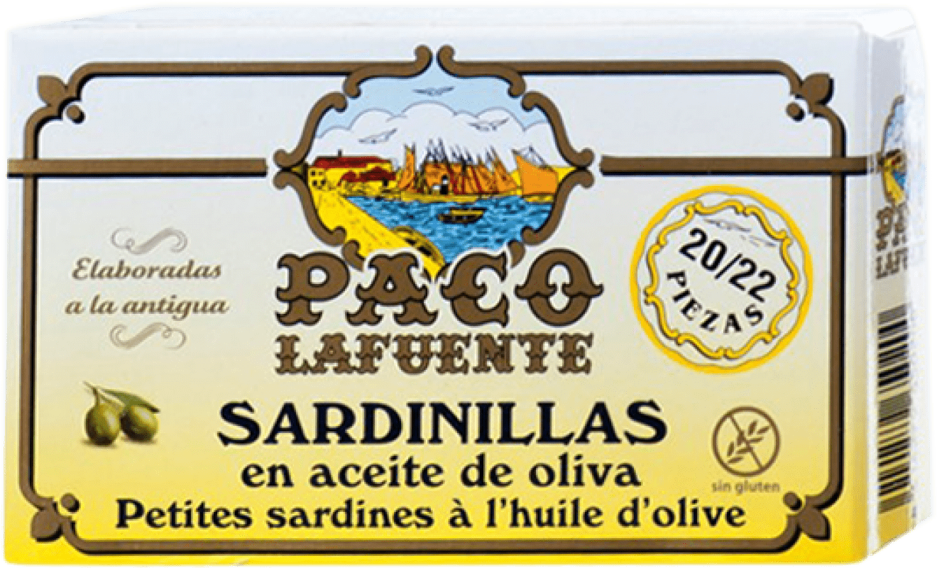 4,95 € 免费送货 | Conservas de Pescado Conservera Gallega Paco Lafuente Sardinillas en Aceite de Oliva 加利西亚 西班牙 20/25 件