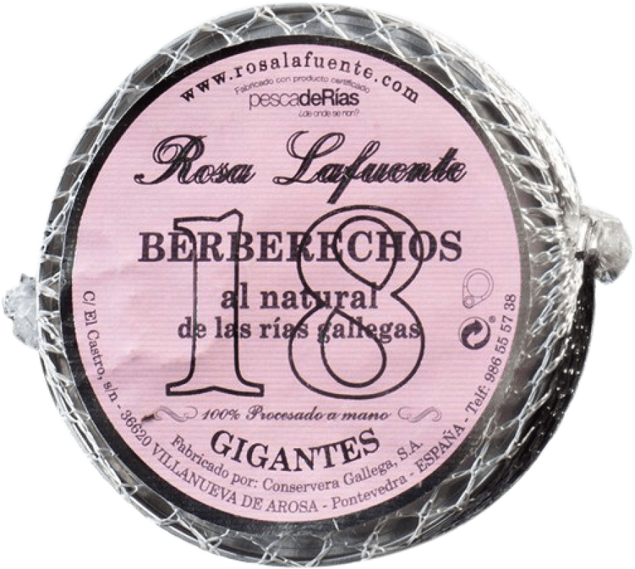 29,95 € Envío gratis | Conservas de Marisco Conservera Gallega Rosa Lafuente Berberechos al Natural Gigante Galicia España 18 Piezas