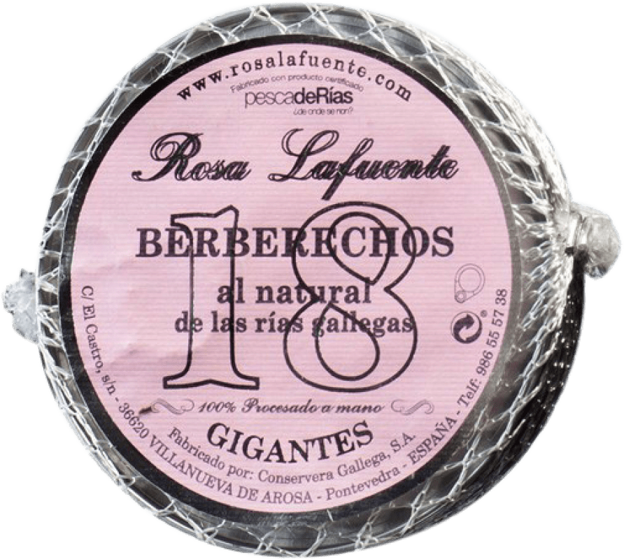 29,95 € Envio grátis | Conservas de Marisco Conservera Gallega Rosa Lafuente Berberechos Gigante Natural Galiza Espanha 18 Peças