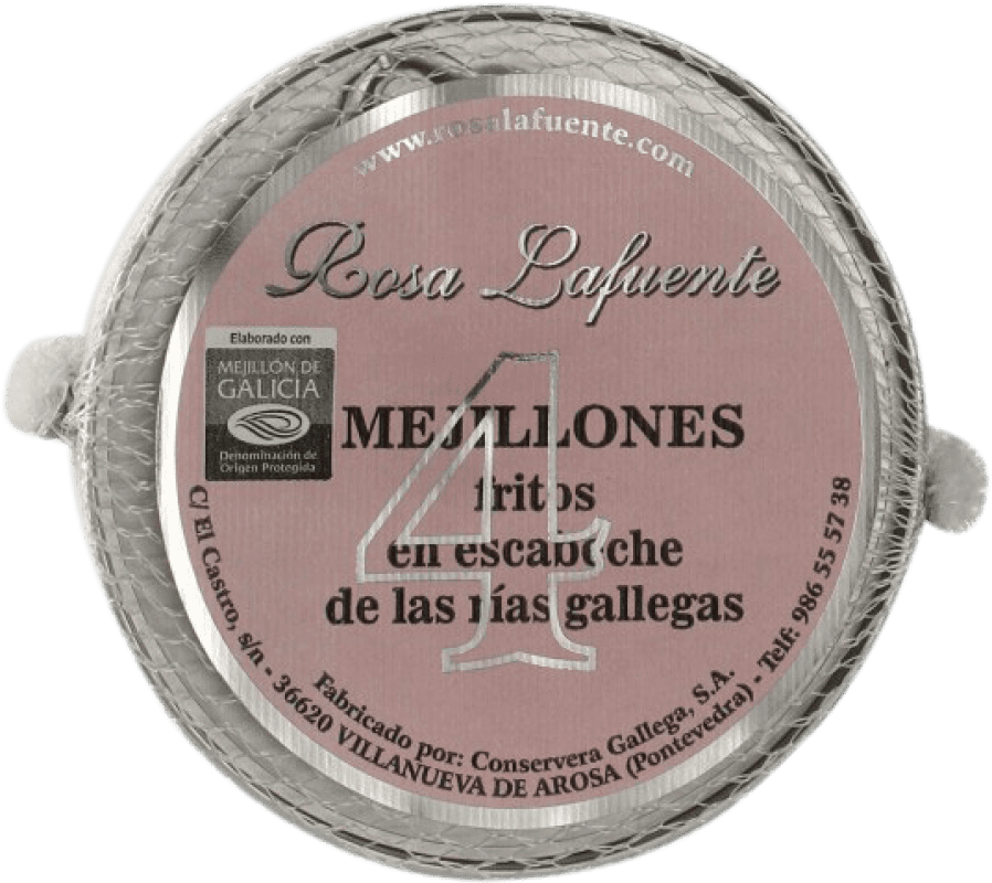 10,95 € Spedizione Gratuita | Conserve di Frutti di Mare Conservera Gallega Rosa Lafuente Mejillones en Escabeche Galizia Spagna 4 Pezzi