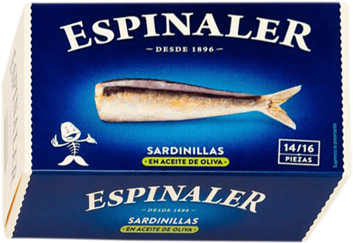 3,95 € Spedizione Gratuita | Conserve di Pesce Espinaler Sardinillas en Aceite de Oliva Spagna 14/16 Pezzi