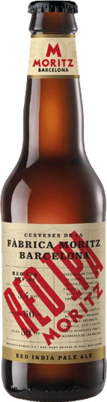 17,95 € Kostenloser Versand | 12 Einheiten Box Bier Moritz IPA — India Pale Ale, Red Ale — Rotes Katalonien Spanien Drittelliterflasche 33 cl
