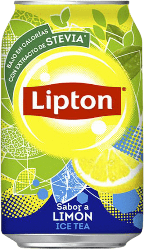 33,95 € Envio grátis | Caixa de 24 unidades Refrigerantes Lipton Espanha Lata 33 cl Limón — Limão, Tea — Chá