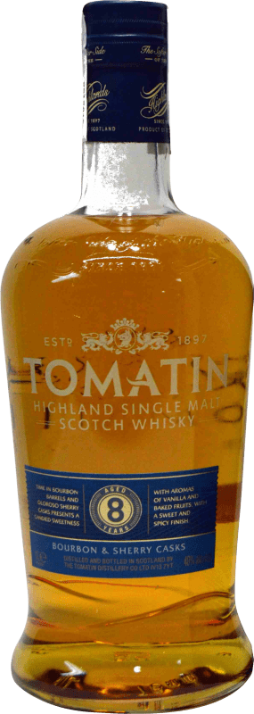 42,95 € Envio grátis | Whisky Single Malt Tomatin 8 Bourbon & Sherry Casks Reino Unido Garrafa 1 L
