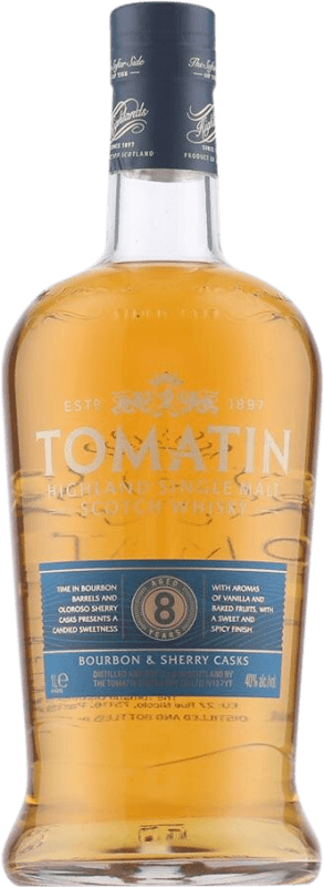 42,95 € Free Shipping | Whisky Single Malt Tomatin 8 Bourbon & Sherry Casks United Kingdom Bottle 1 L