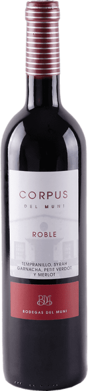 8,95 € Free Shipping | Red wine Muni Corpus Oak I.G.P. Vino de la Tierra de Castilla Castilla la Mancha Spain Tempranillo, Merlot, Syrah, Grenache, Petit Verdot Bottle 75 cl