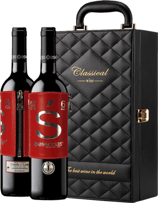 Esencias Luxury case with 2 Exclusive Premium Wines LIMITED EDITION Leather Label and Set of 4 Accessories Tempranillo Aged 75 cl