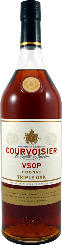 77,95 € Spedizione Gratuita | Cognac Courvoisier Triple Cask — Tripla Botte, Oak Cask — Botte di Rovere VSOP Very Superior Old Pale — Molto Superiore Vecchio A.O.C. Cognac Francia 1 L