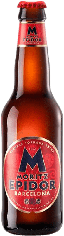 29,95 € Envio grátis | Caixa de 24 unidades Cerveja Moritz Epidor Catalunha Espanha Garrafa Terço 33 cl