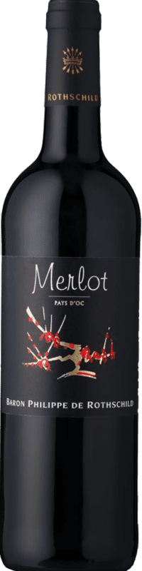 12,95 € Free Shipping | Red wine Philippe de Rothschild Les Cépages I.G.P. Vin de Pays d'Oc Bordeaux France Merlot Bottle 75 cl